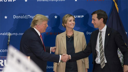El presidente electo de EEUU, Donald Trump, su hija Ivanka y su yerno, Jared Kushner Fundación de yerno de Trump donó miles de dólares a las colonias judías